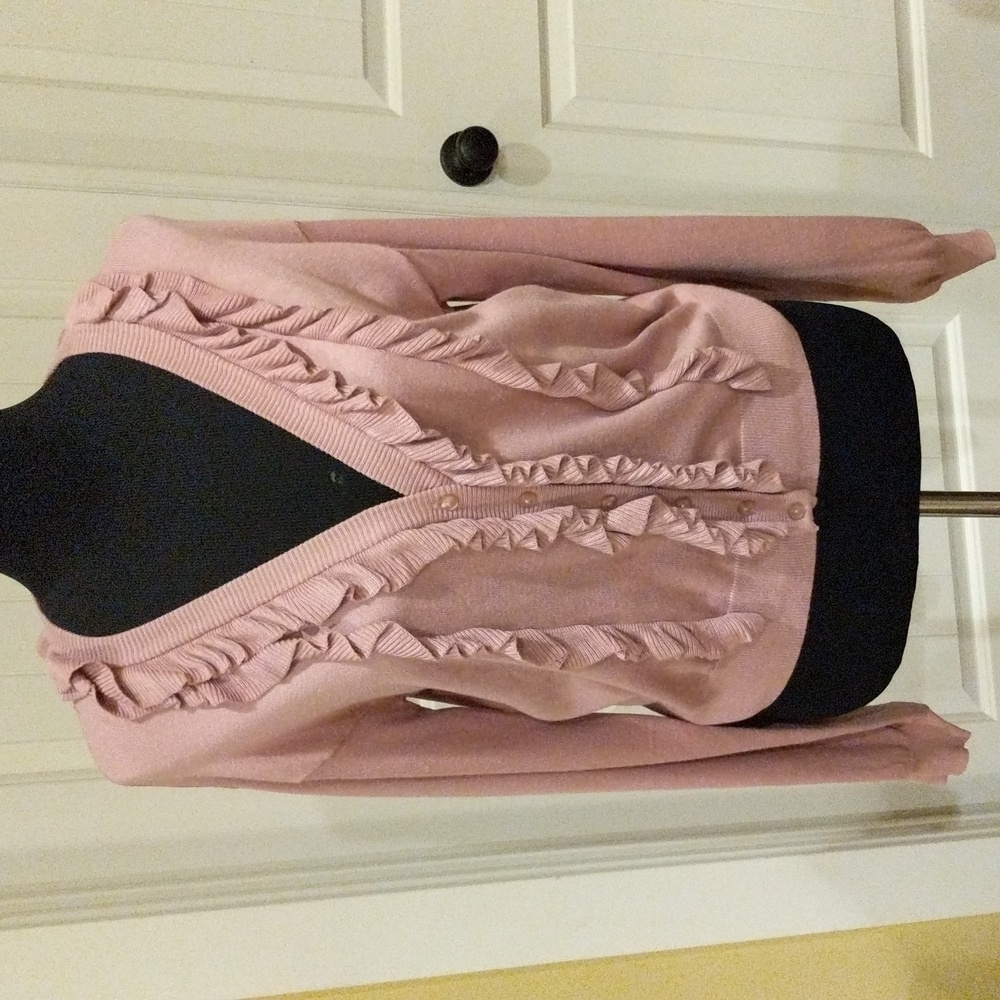 Women’s Pink Ruffle V-Neck Cardigan Sweater
